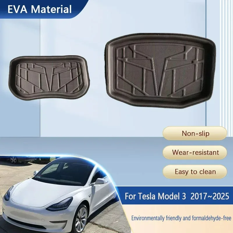 Car Trunk Cargo Liner For Tesla Model 3 2017~2025 Dustproof Waterproof Protection Cushion Front Behind Mat Tray Auto Accessories