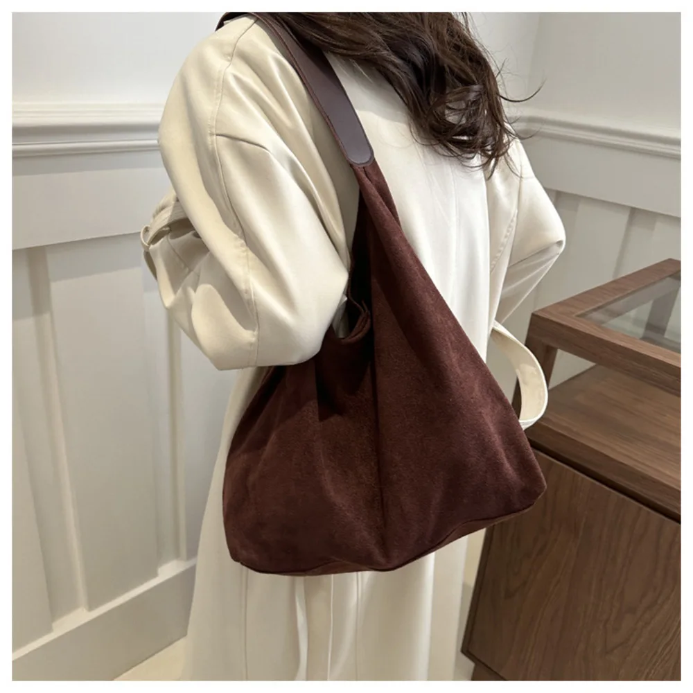 Vintage Women\'s Bag Large Capacity Soft Shoulder Bags Trendy Solid Color Casual Armpit Commuter Bags Minimalist Girls Tote Bag