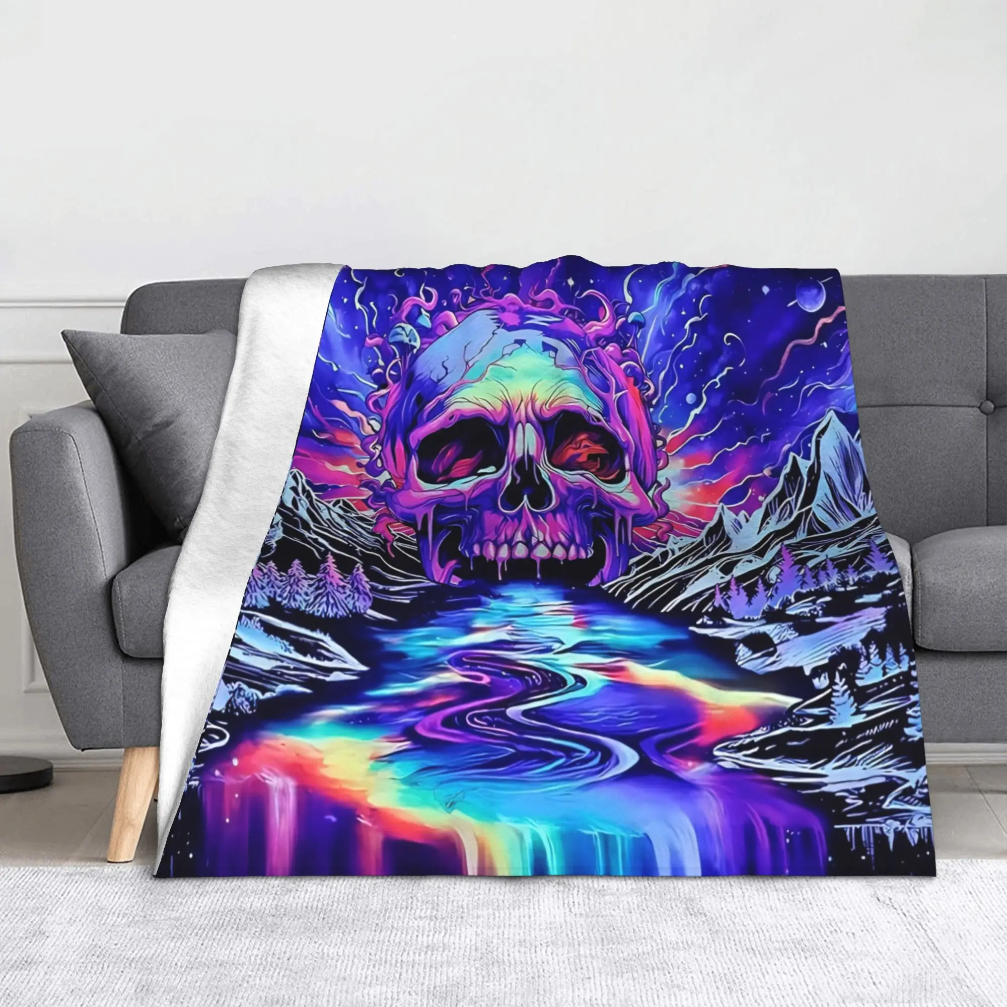 Skull Galaxy Mountain Blanket Skeleton Halloween Fuzzy Throw Blankets Bedding Couch Printed Lightweight Bedspread