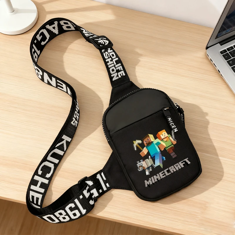 2025 nuevo bolso cruzado para niños, bolsos de un solo hombro con tema de juego Minecrafted, bolso para teléfono portátil, bolsa de pecho a la moda, regalos de cumpleaños