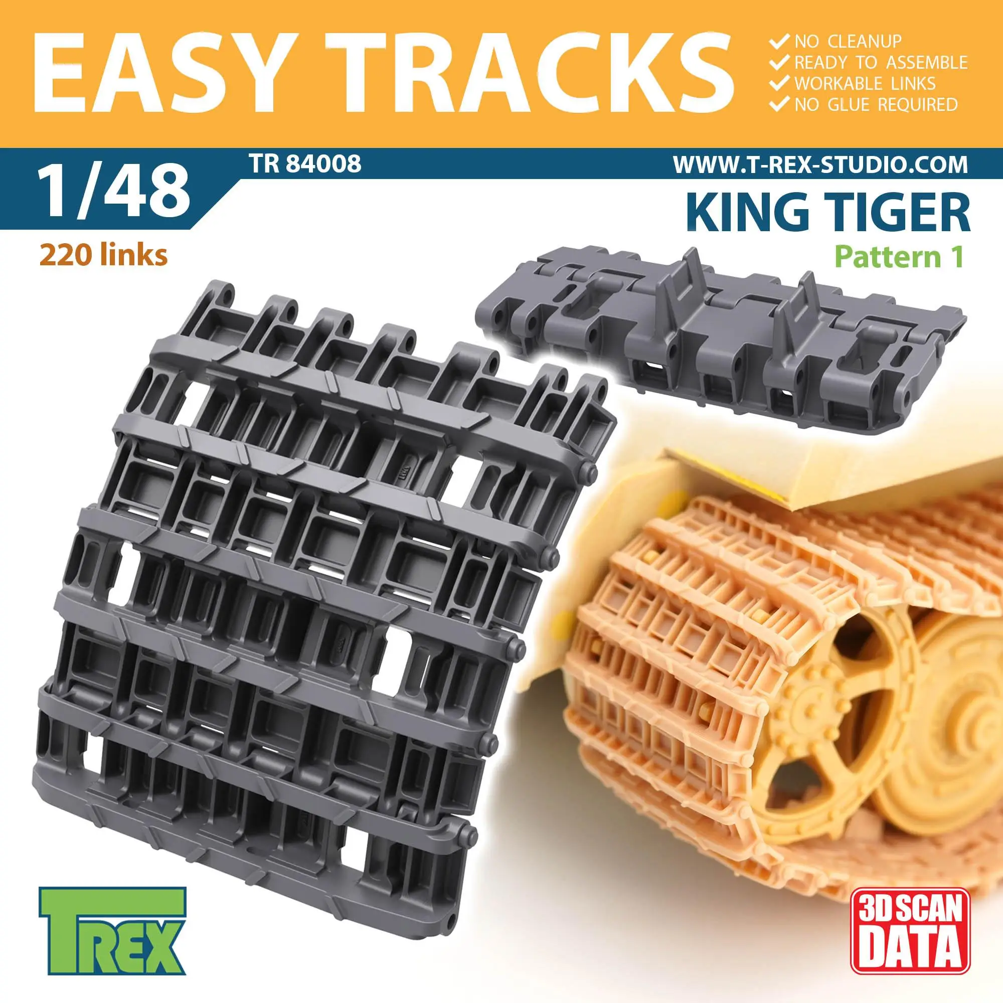 TR84008 T-REX 1/48 9 Teeth Late Type Sprocket & Idler for Tiger II/Jagdtiger