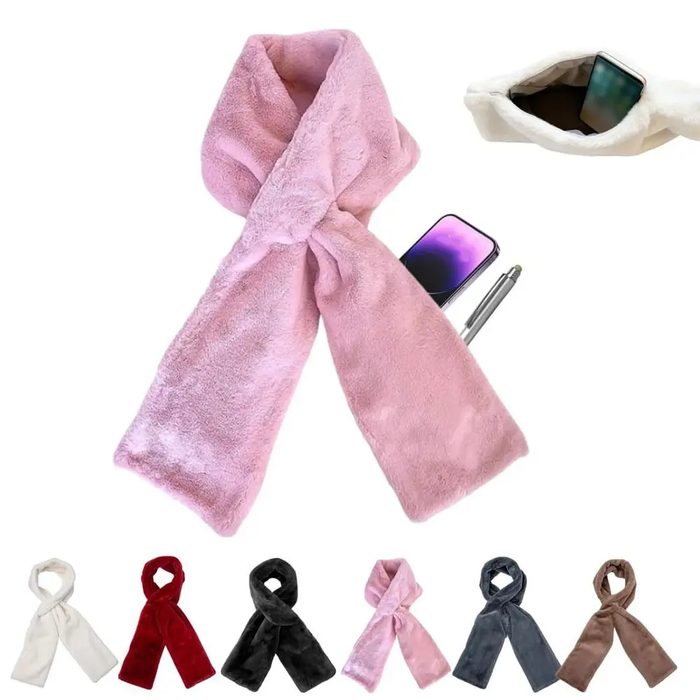 

Новый шарф из искусственного меха со скрытой молнией и карманом, теплый мягкий шарф с крестообразным вырезом, женские теплые шарфы унисекс