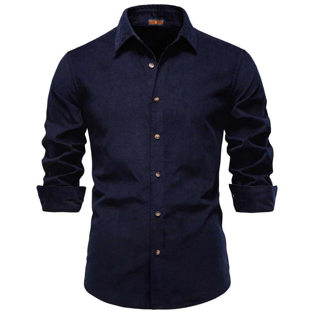 AIOPESON Corduroy Shirt Men Heavyweight 100% Cotton Autumn Winter Solid Color Business Casual Long Sleeve Classic Blouse Shirts