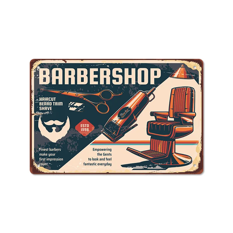 2025 جديد صالون الحلاقة المشارك الرجعية ورقة ألومنيوم اللوحة صالون حلاقة حائط الخلفية بدون إطار الديكور معلقة #4