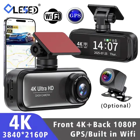 4K 3840*2160P 미니 차량용 블랙박스, GPS 속도 표시, 앱 WIFI 제어, 야간 시야, 후방 카메라 지원