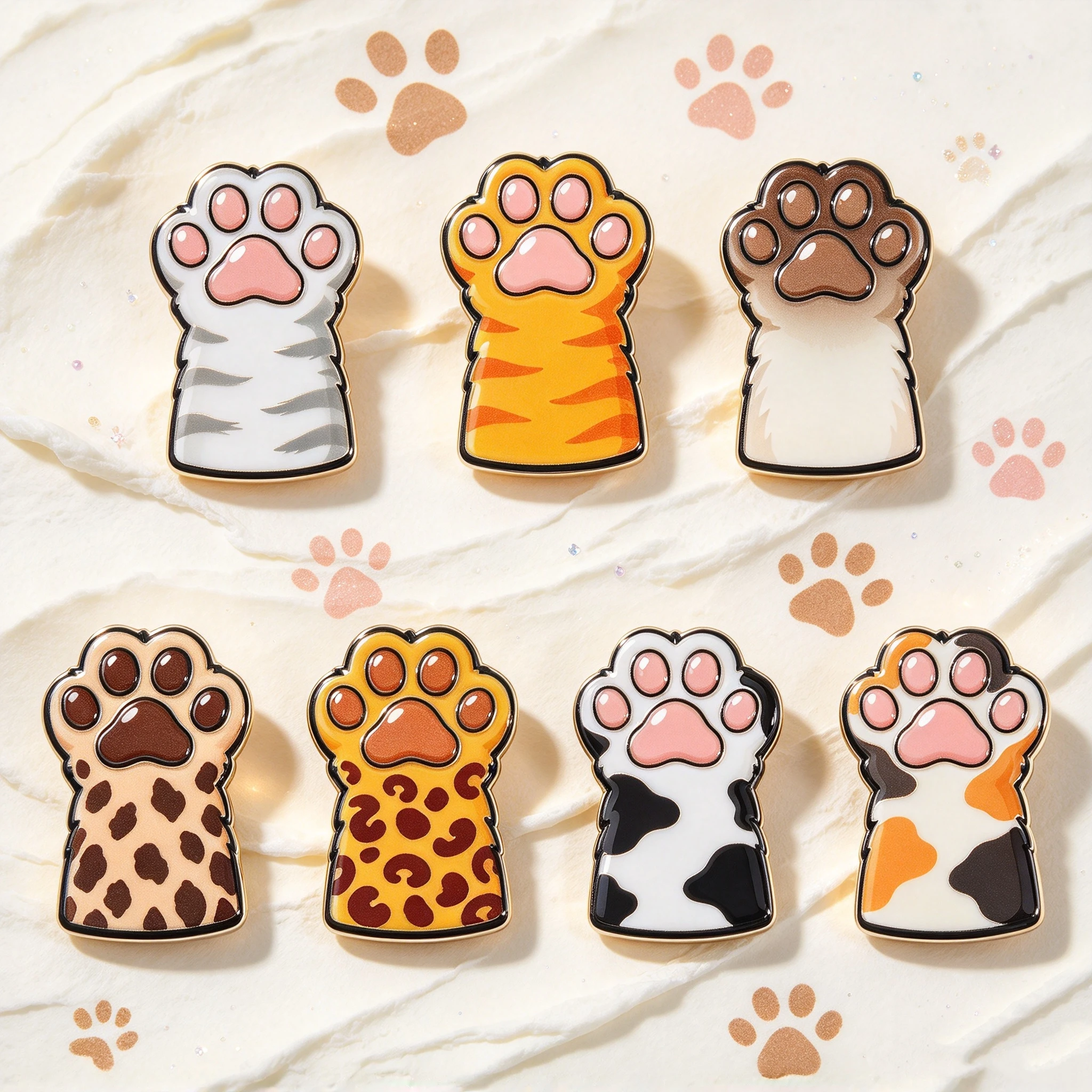 7Pcs Cute Cat Paw Enamel Pins, Lovely Animal Paw Print Metal Brooches, Fun Lapel Badges for Backpacks and Clothes