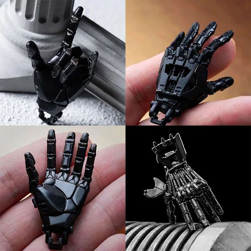 

5cm Black Robot Hand Collectible Mechanical Bionic Hand With Chain Movable Finger Joint Hand Charm Display Gift Pendant Ornament