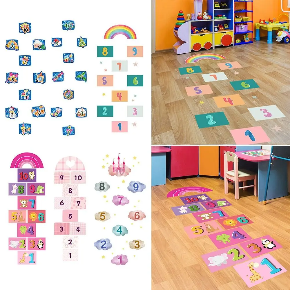 Multicolor Hopscotch Game Floor Stickers Self-adhesive PVC Flooring Decals Parent-child Waterproof Wall Art Home Decoration