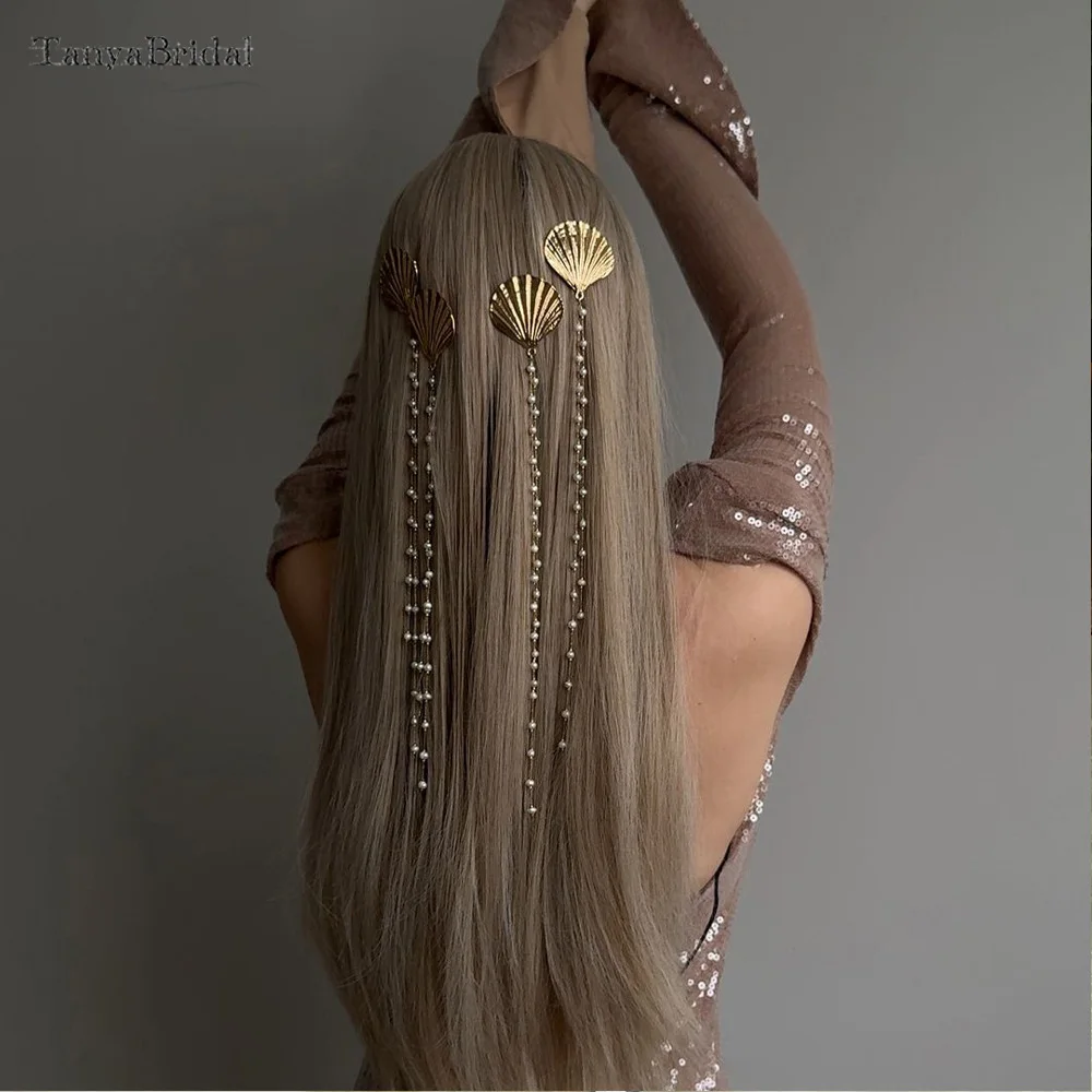 

Заколка для волос в форме ракушки, заколка для хвоста с кисточкой в стиле ретро, модные свадебные шиньоны DH023