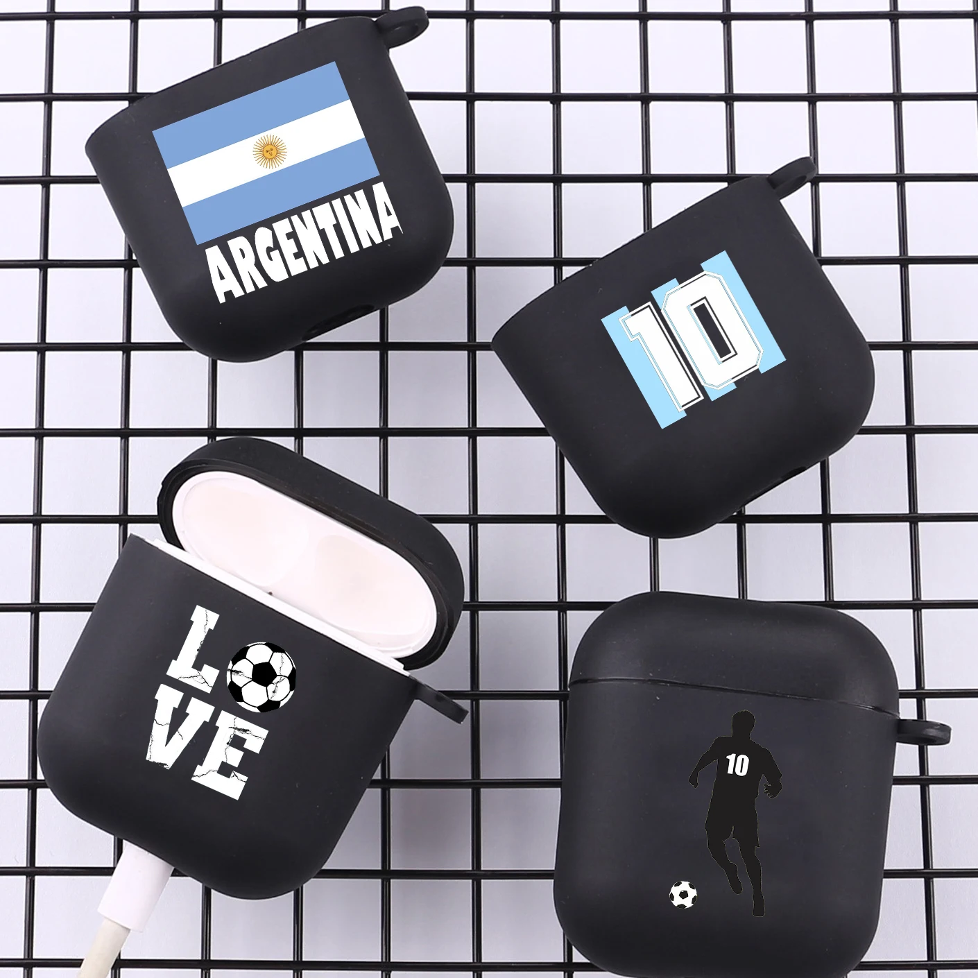Argentina Flag Soccer 10 With Hook For Airpod Pro 3 Pro2 Black Protective Cover Soft Case for Apple Airpods 2 1 Earphone Cases