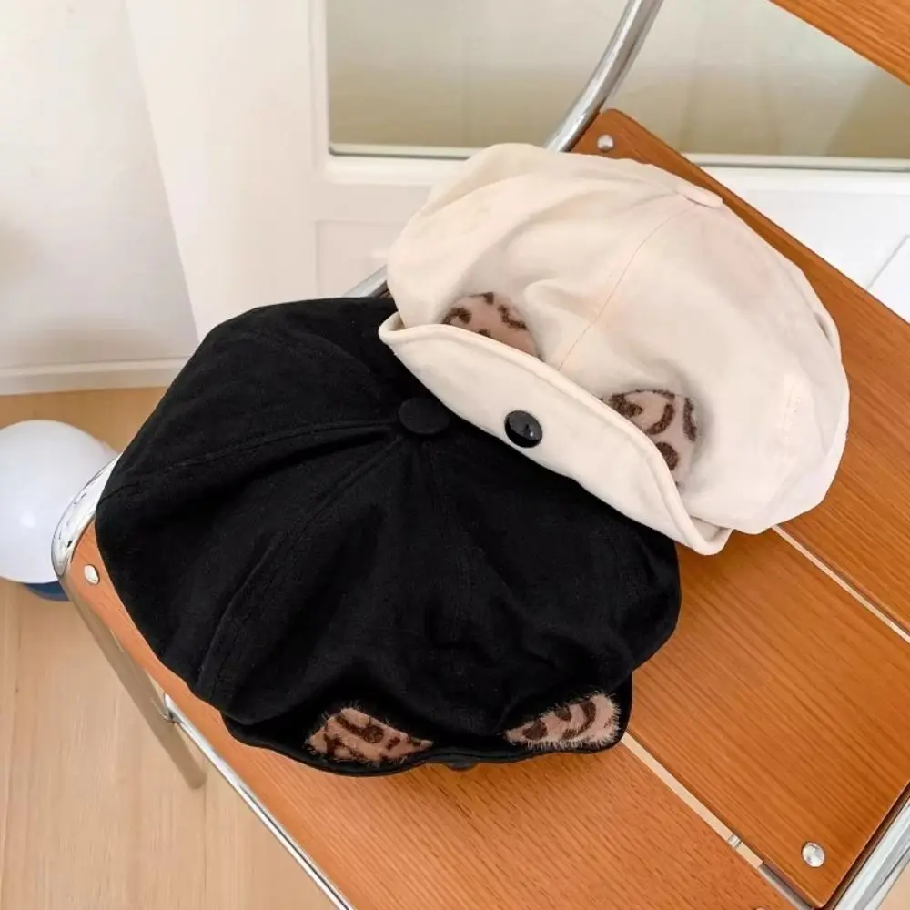 أزياء خمر آذان القط قبعة Y2k ليوبارد الرسام القبعات تنوعا انقلبت حافة قبعة قبعة الإناث