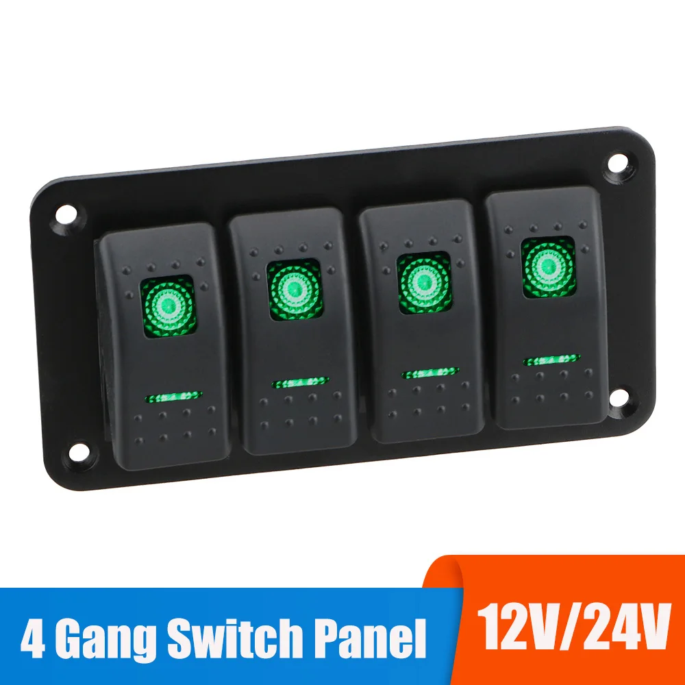 

4 Buttons Car Switch Panel LED Light Toggle Rocker Parts Control Breaker Accessories for Boat Marine RV Caravan Truck 12V 24V