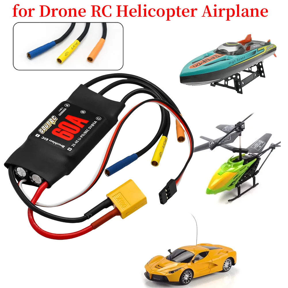 Contrôleur électronique sans balais 60A 2-6S RC ESC sans balais avec fiches 5V/7A BEC et XT60 pour Drone hélicoptère RC avion