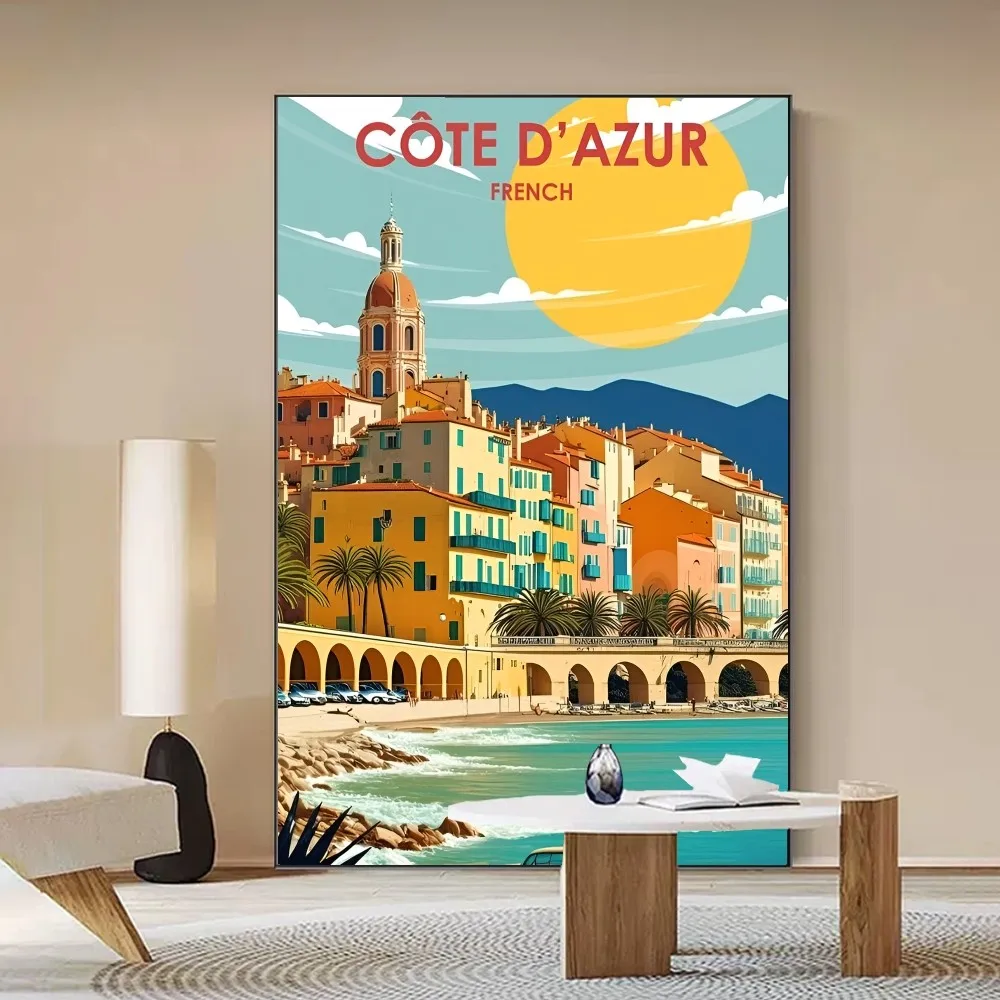 France Holiday Travel City Picture 80s Classic Vintage Posters Whitepaper Prints Posters Artwork Kawaii Room Decor