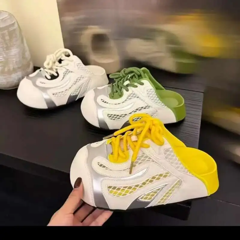 

Women Sports Slippers Platform Thick Sole Mesh Breathable Half Slippers For Women Summer 2025 New Slip-On Cute Cool Sandals