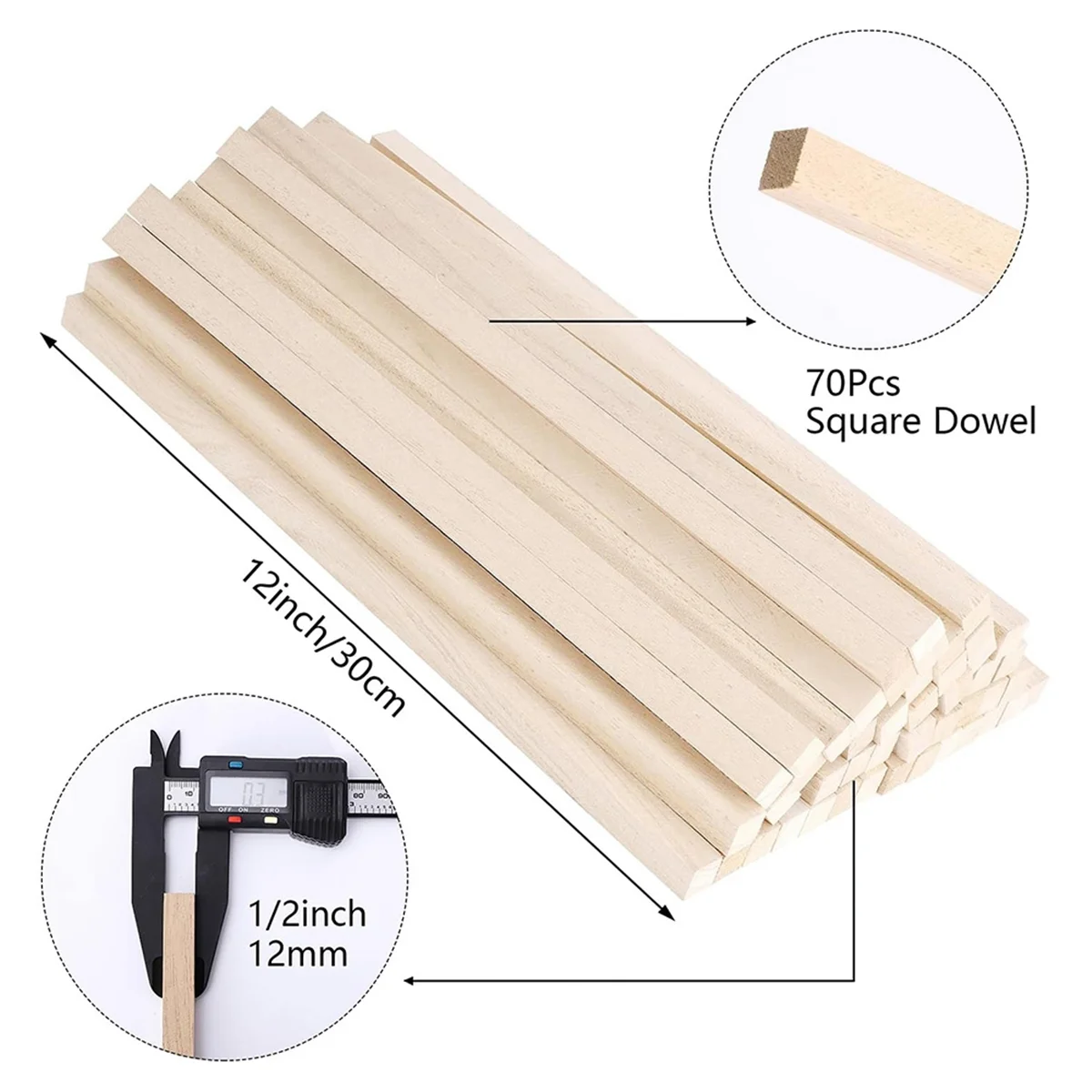 ABJZ 70 шт. 1/2 дюйма X 12 дюймов палочки из бальзы, квадратные деревянные дюбеля, незавершенные полоски из бальзы, деревянные палочки для поделок