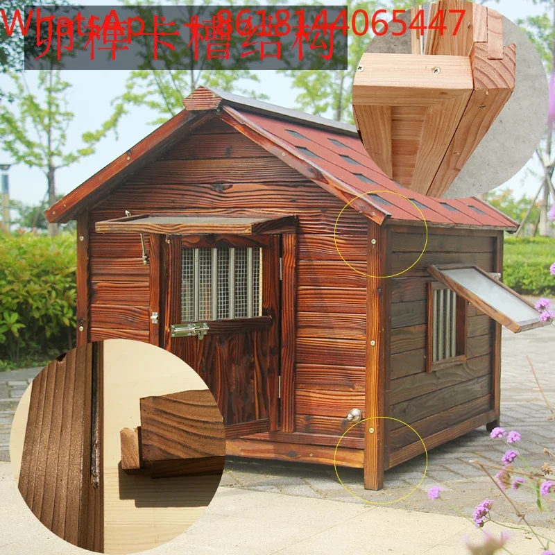 

Solid wood dog house outdoor L-medium and large dog cage waterproof wooden dog house kennel outdoor pet villa kennel