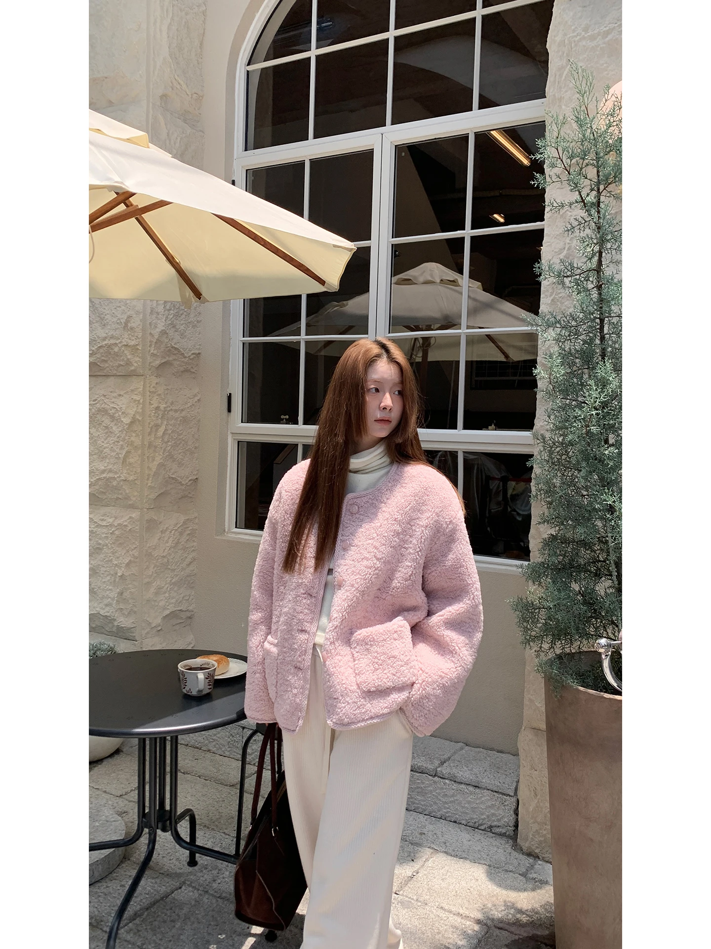 

Розовый хлопковый джинт с отделкой мехом ягненка, женский Sle, осень-зима, Новое поступление, длинный винт прямого кроя, круглый Ne