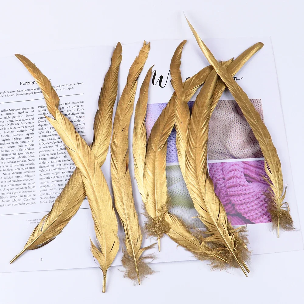 10 pcs/lot Printing Gold&Silver Color Rooster Tail feather 25-30cm Feathers for Wedding Party Decorative plume Crafts