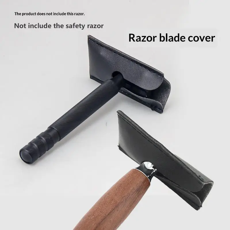 Travel Protable PU Leather Double Edge Safety Razor Head Sleeve Long Handle Universal Protective Case Without Razor Razor Cover