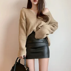 Mini Dress Short Black Pu Leather Skirt Sexy Professional Tightening Women's Underwear 2024 New Style Ultra-short Female Suit