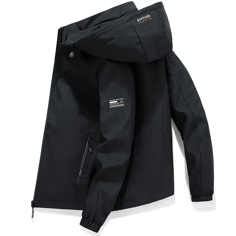 

Casual Men's Hooded Jacket Spring Autumn New Style Student Leisure Coat Printed PU Material Sporty Outerwear for Daily Wear