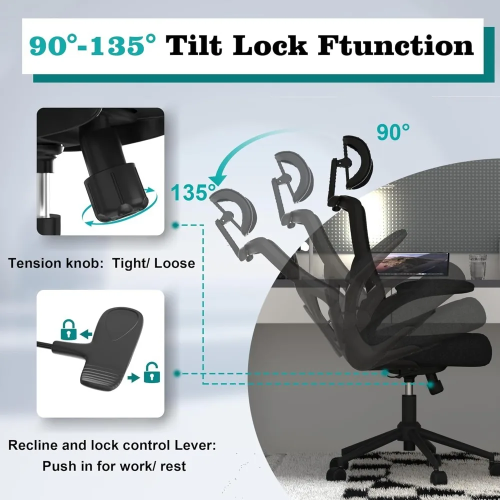 Office Chair, High Back Mesh Desk Chair with Thick Molded Foam Cushion, Coat Hanger,  Task Chair (All Black)