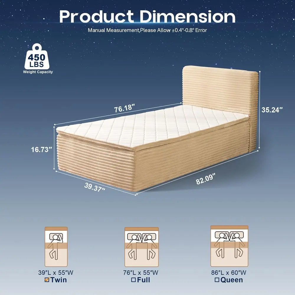 

Boneless Bed Frame with Mattress, 16 Inch Memory Foam Mattress with Plush Fabric holstered Bed Frame Platform, Medium Support