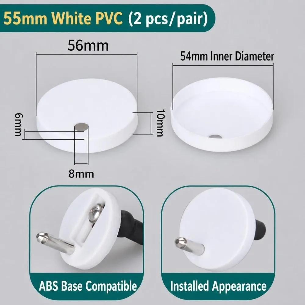 Replacement Toilet Bolt Caps 55/60/65mm PVC Decorative Screw Cap Moisture Resistance Stainless Steel Toilet Hinge Cover
