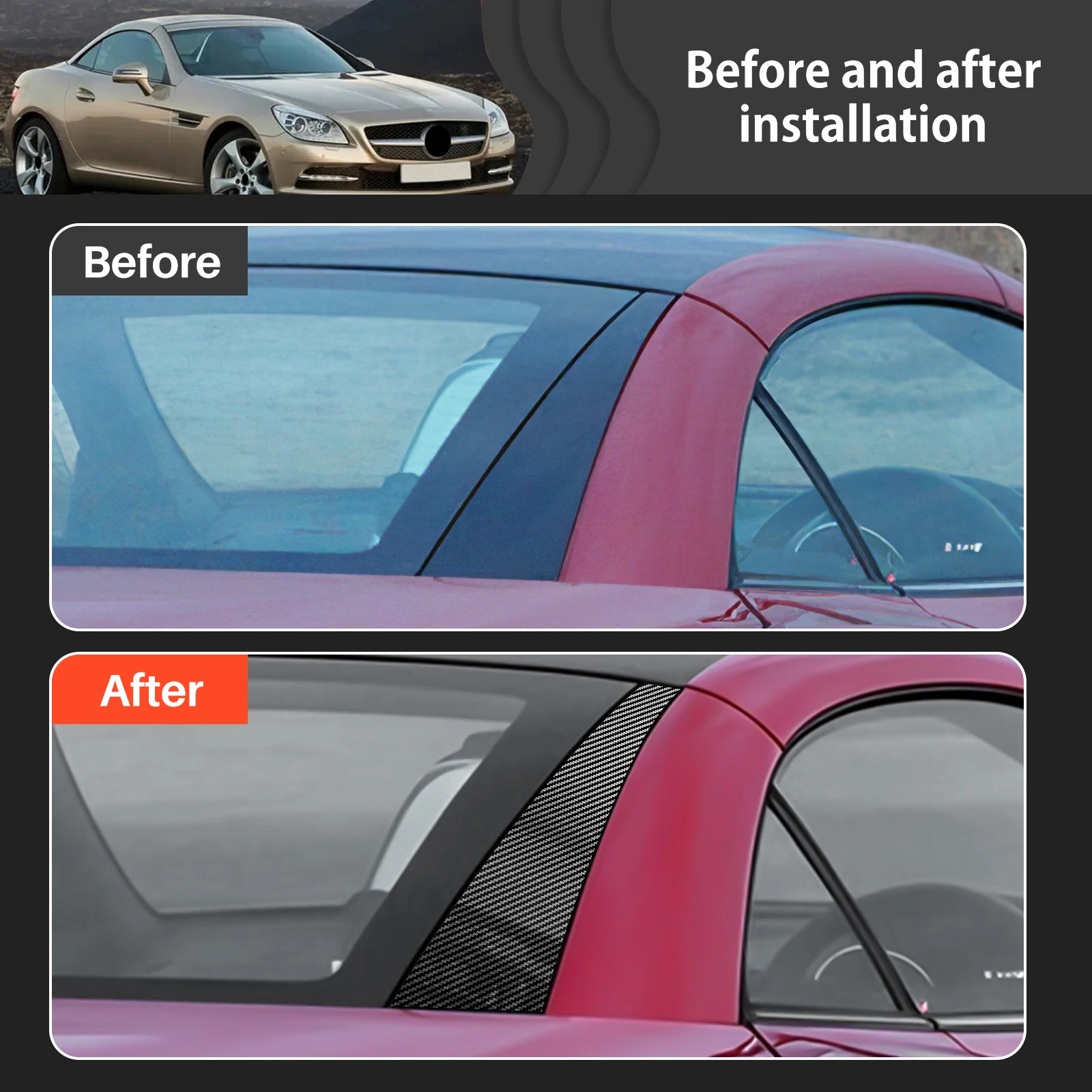 PC Carbon Fiber Pattern Black Rear Windshield Trim Sticker For Mercedes-Benz SLK R172 2011 2012 2013 2014 2015 2016 Accessories