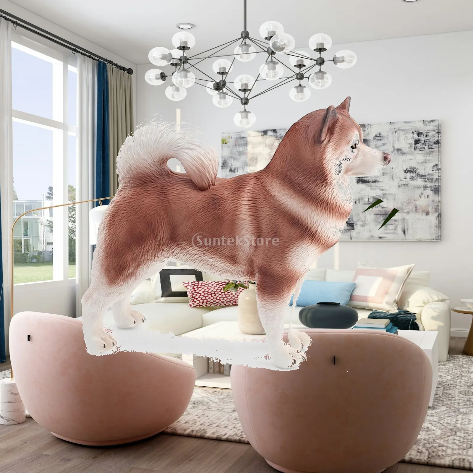 PVC Dog Model with Textured Coat Educational Four-Legged Dog Figurine with Curled Tail Realistic Animal Figurine Wipeable