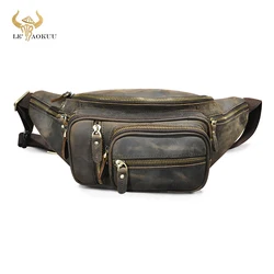 Soft Crazy Horse Leather Travel Vintage Fanny Waist Belt Bag Chest Pack Sling Bag Design Phone Cigarette Case For Men Male 379