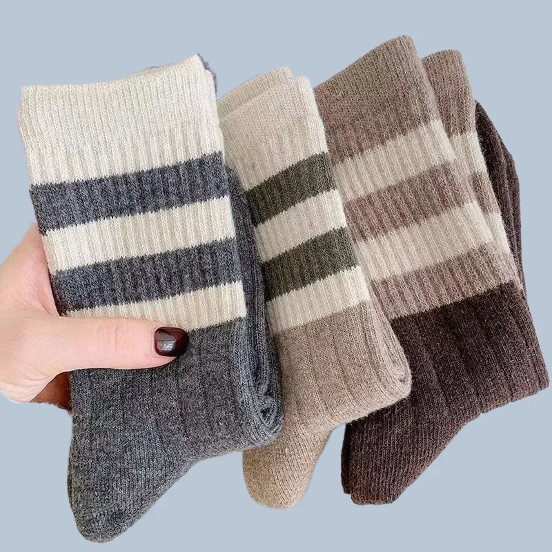 

5/10 Pairs New Autumn Winter Women's Striped Mid-Tube Socks Casual Forest Style High Quality Retro Style Thickened Women's Socks