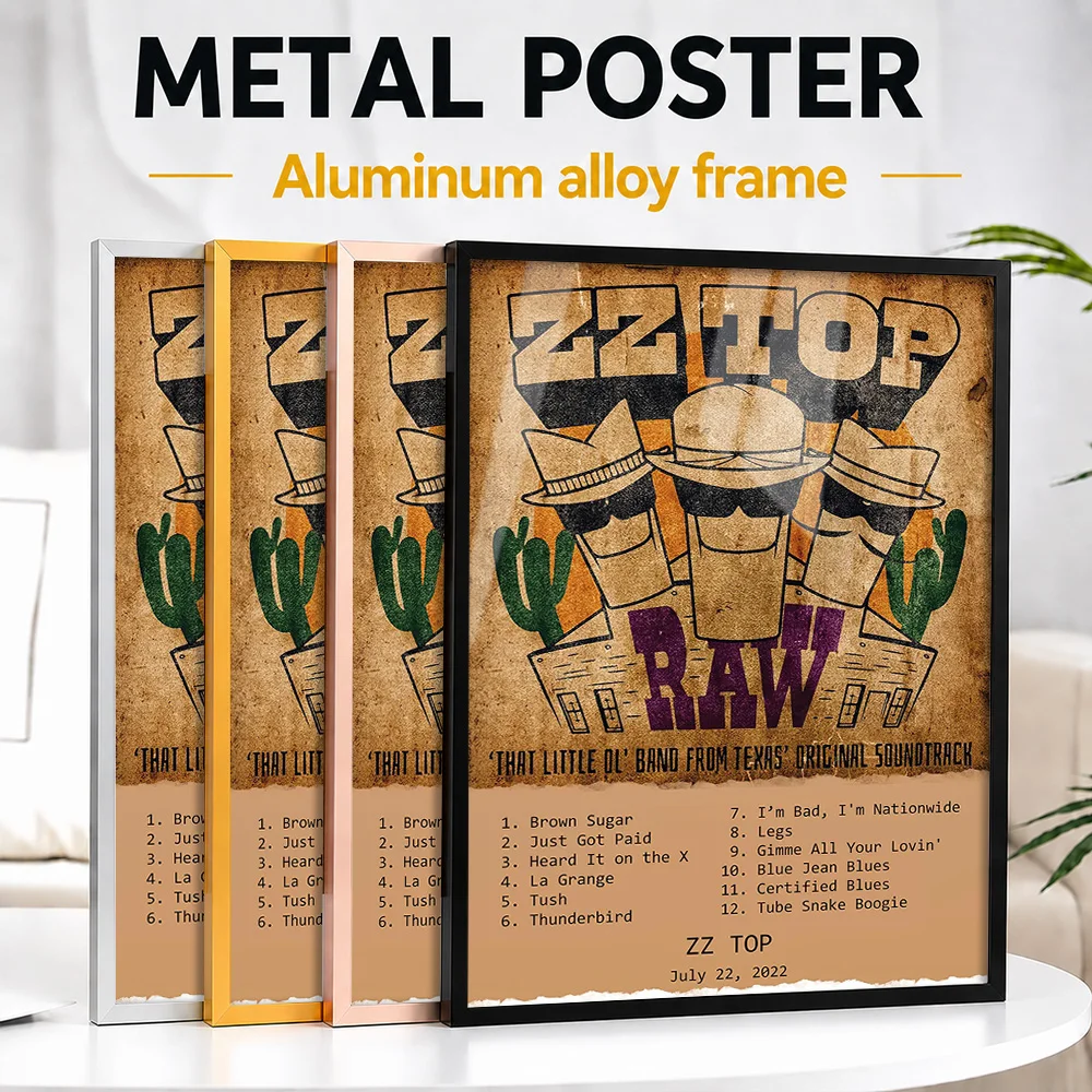 ZZ Top Raw Metal Poster With Aluminum Alloy Frame Personalized Recording Tribute Wall Art For Singer Fans Decorating Music Room