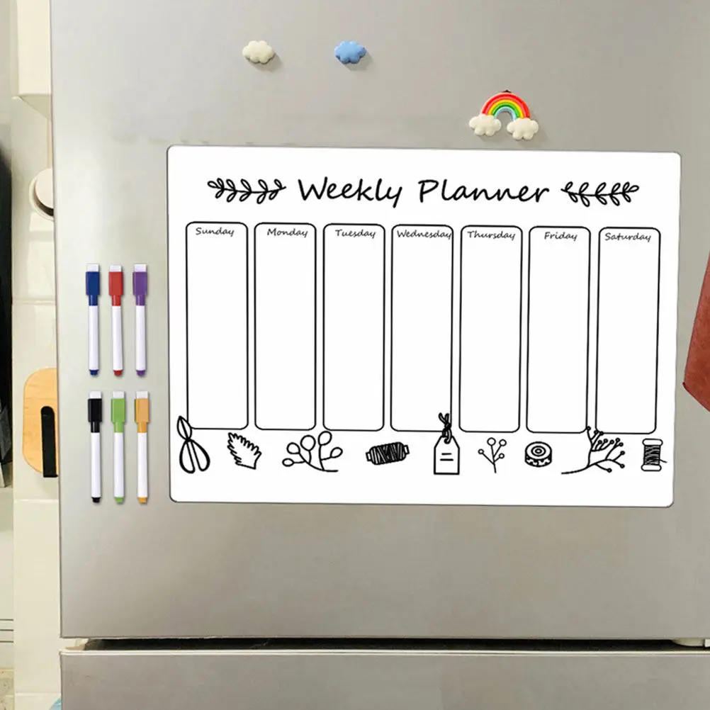 

1Set Magnetic Clear Dry Erase Board Plastic Refrigerator Board Weekly Planner Schedule Daily Planning Message Whiteboard