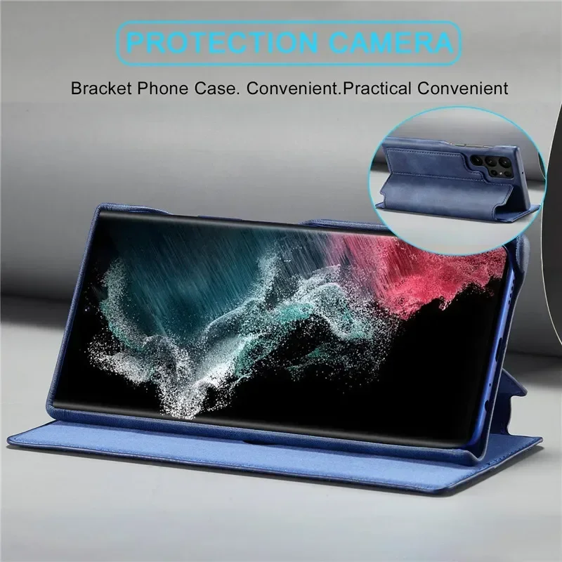 Business Flip Leather Phone Case for Samsung Galaxy S25 S24 S23 Ultra S22 Plus S21 FE Card Slot Stand Wallet Protect Cover