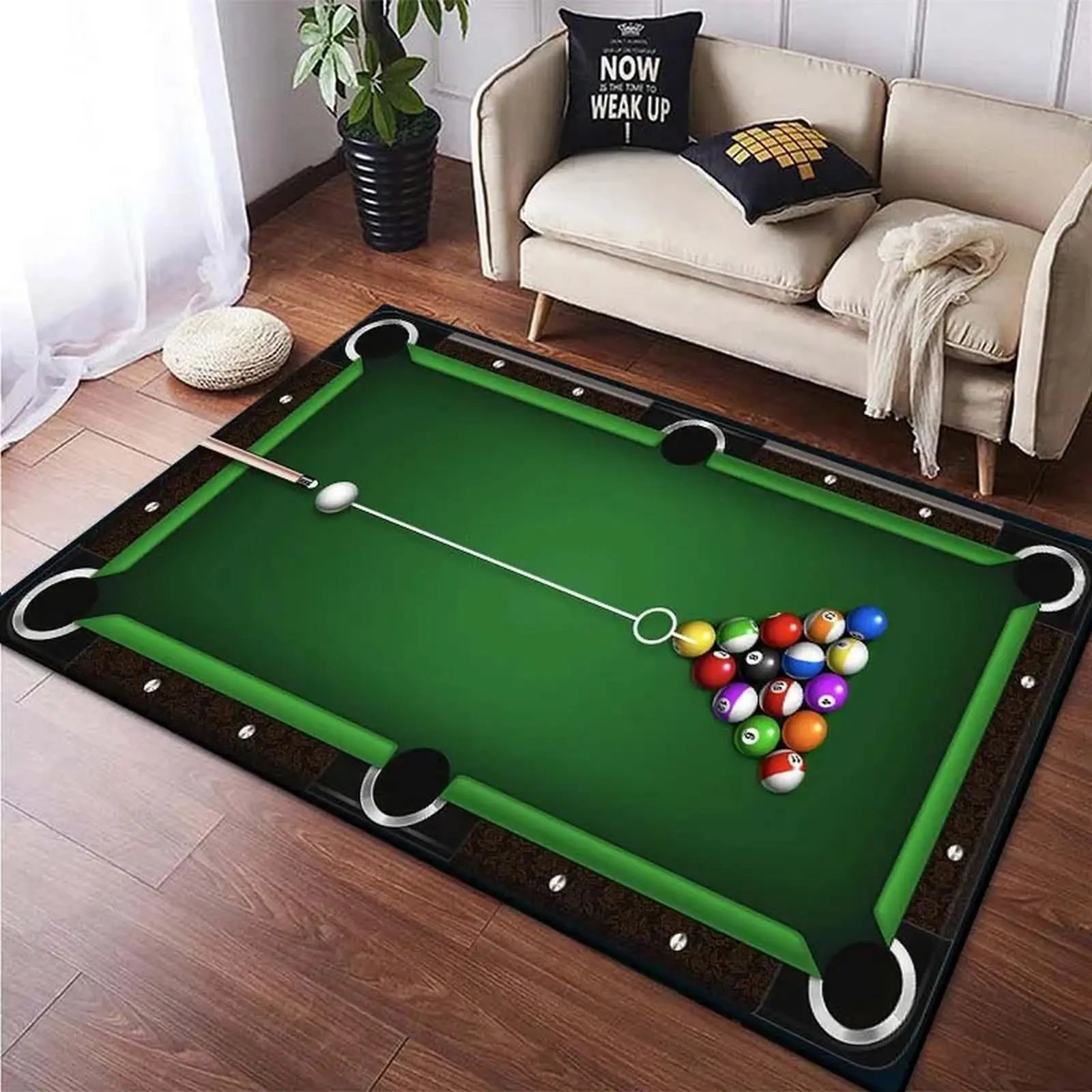 Billiards Area Rug, Ball Game Billiard Club Sport Floor Mat, Non Slip Foldable Washable Carpet for Entryway Hallway Gaming Room