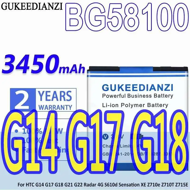 

Mobile Phone Battery BG58100 3450Mah For Htc G14 G17 G18 G21 G22 Radar 4G S610d Sensation XE Z710e Z710T Z715E