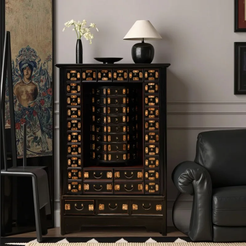 

D46 Chinese cabinet, black multi-treasure cabinet, large wooden capacity, old and retro entrance cabinet