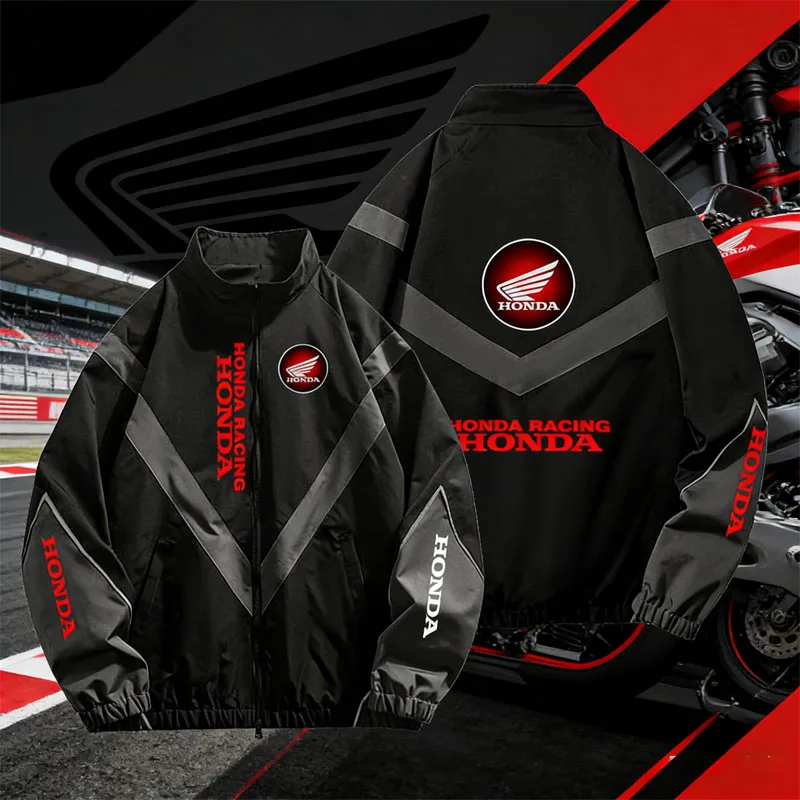 

New Honda Unisex Stand-Up Collar Jacket, Windproof, Breathable, Comfortable and Loose, Trendy Street Fashion Casual Zipper Coat