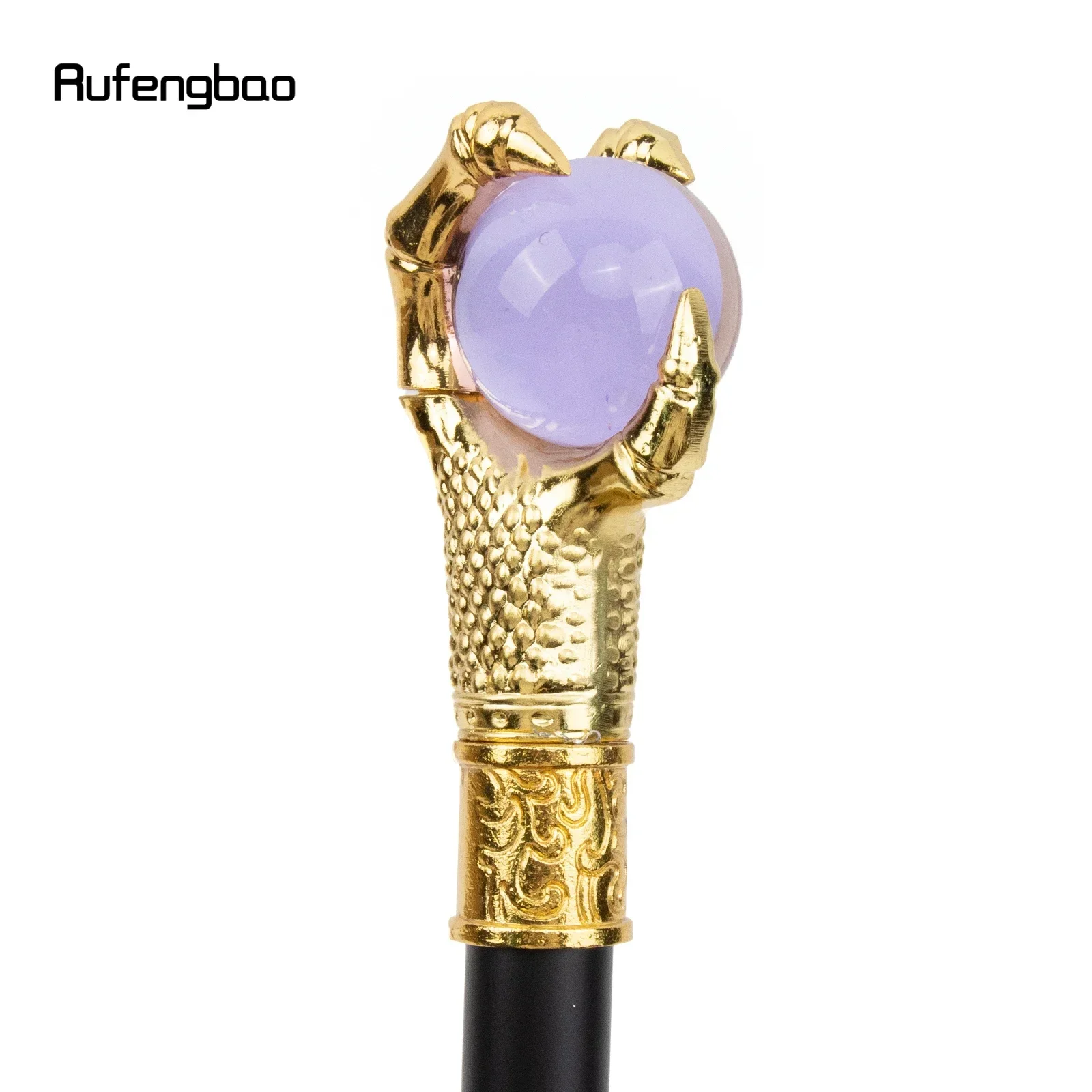 Dragon Claw Grasp Light Purple Glass Ball Golden Walking Cane Fashion Decorative Walking Stick Cosplay Cane Knob Crosier 93cm