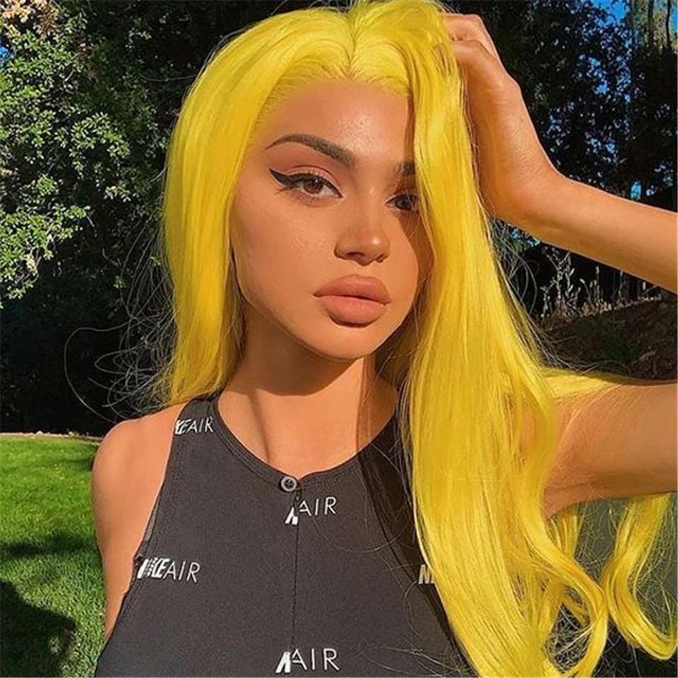 Yellow Clored Wig Straight 13x4 Transparent Lace Front Wigs Transparent Colored Human Hair Wigs for Women Human Hair