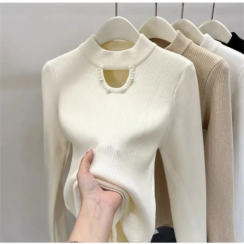 Women Sweater 2023 Autumn Winter Thicken Velvet Lined Warm Sweater O-neck Bottoming Shirt Long Sleeve Korean Knit Pullovers