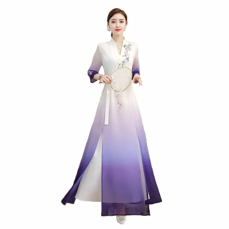 

Китайское длинное вечернее платье Ципао, летнее современное женское платье Cheongsam Ao Dai, винтажное элегантное восточное платье