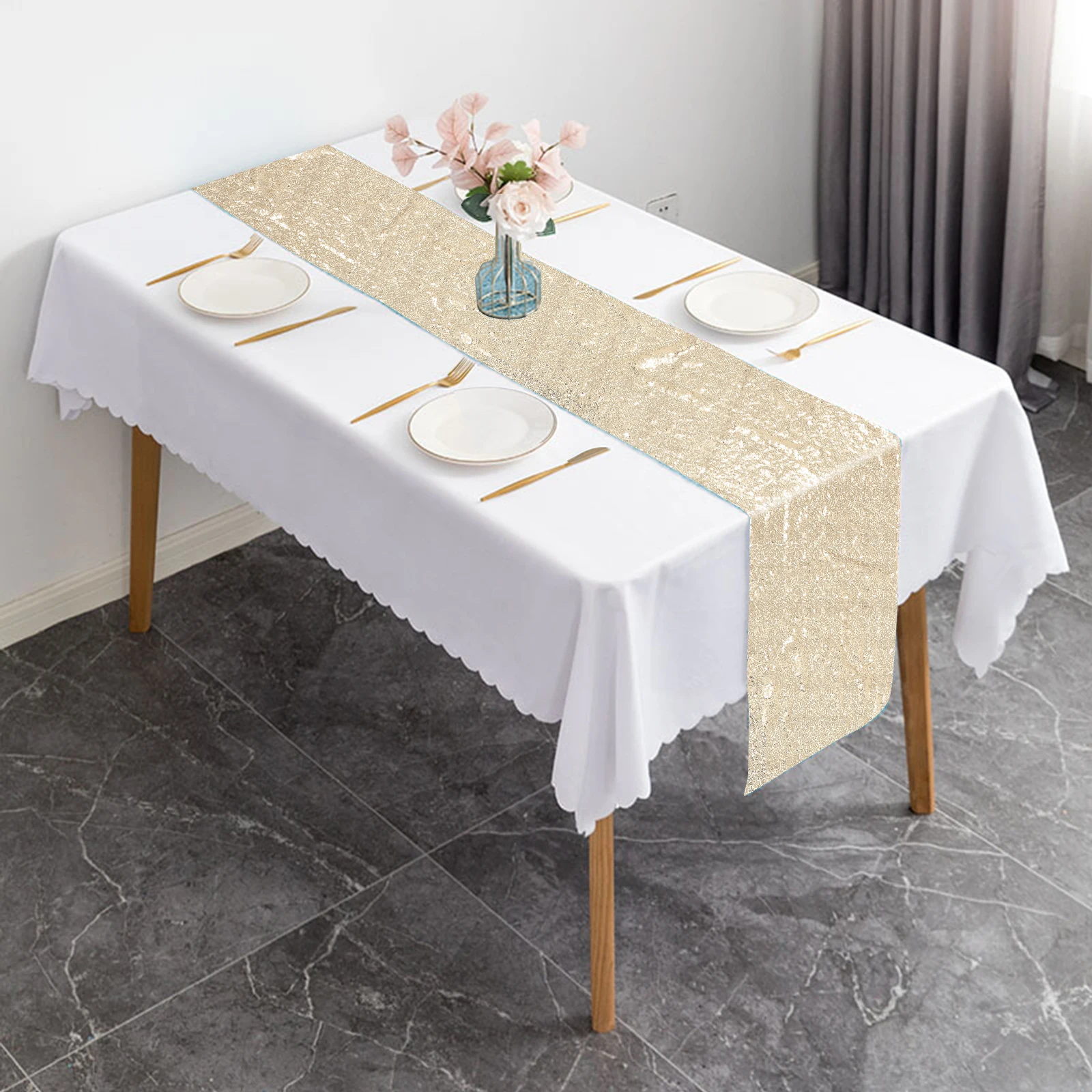 

Tablecloth Decoration Sequin Runner Elegant for Sequins Iridescent Round Simple Glitter