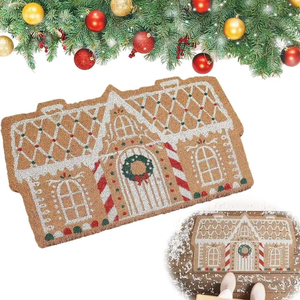 Fashion Cartoon Christmas Carpet Non-Slip Palace Shaped Christmas Floor Mat Gingerbread House Kitchen Rug Christmas Decoration