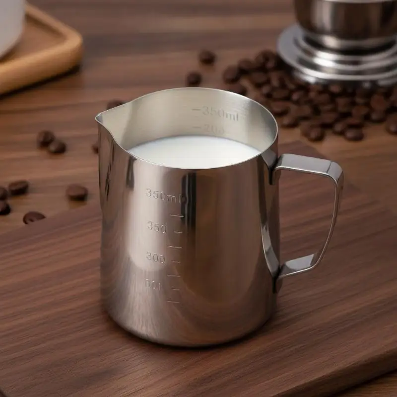 New Stainless Steel Latte Art Milk Frothing Pitcher Internal Scale Ergonomic Handle Household Coffee Making Accessory