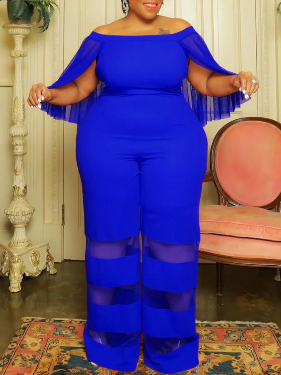 

LW Plus Size jumpsuit Off The Shoulder See Through Jumpsuit sleeveless tassel design bateau neck solid sexy jumpsuit