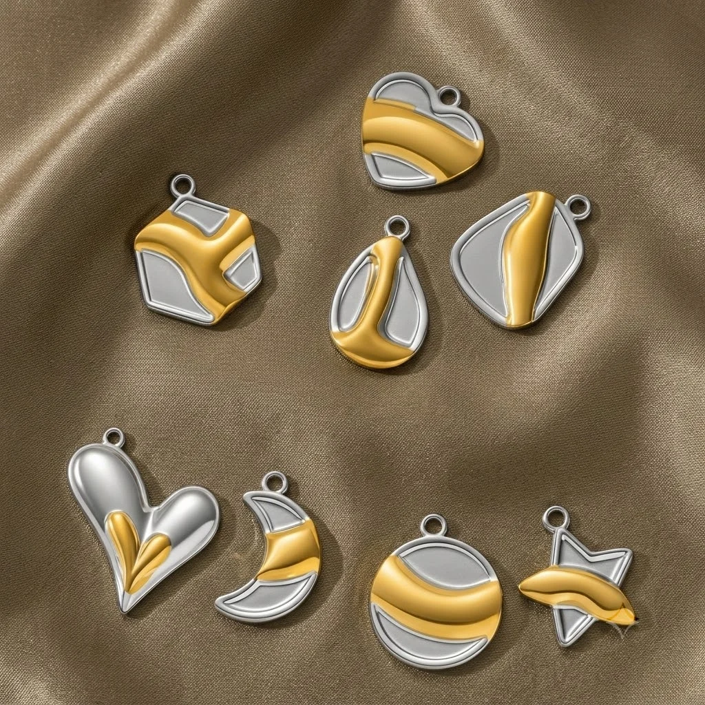 5 Stück Edelstahl-Anhänger mit rundem Herz- und Sterndesign für DIY-Halsketten, Ohrringe, Charms, Bastelarbeiten, Schmuckherstellung, Zubehör – Detail 3
