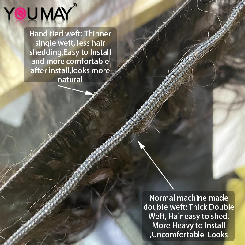 Kinky Straight Hand Tied Weft Hair Extensions Genius Weft Human Seamless Hair Full Cuticle Hair Bundles For Black Women Youmay